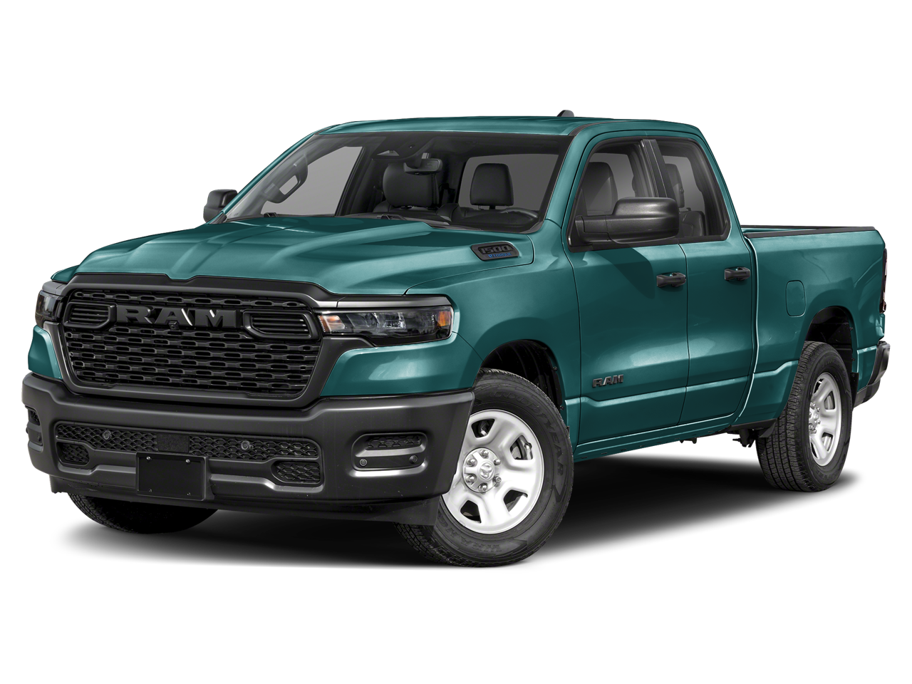 2026 RAM 1500 Express in Serrano Green Metallic — front three-quarter view