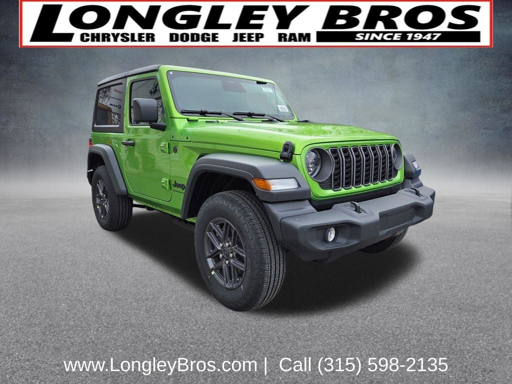 2026 Jeep Wrangler Sport S in Mojito Clearcoat — front three-quarter view