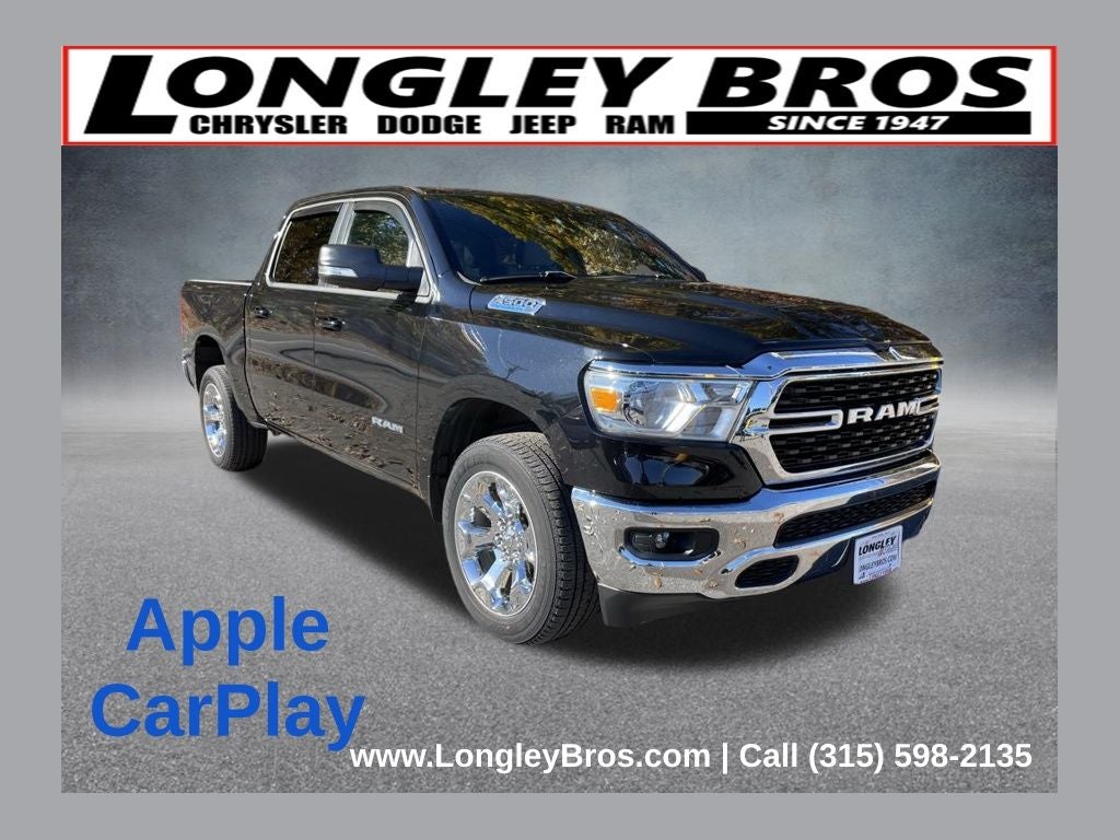 2022 RAM 1500 Big Horn/Lone Star in Diamond Black Crystal Pearlcoat — front three-quarter view