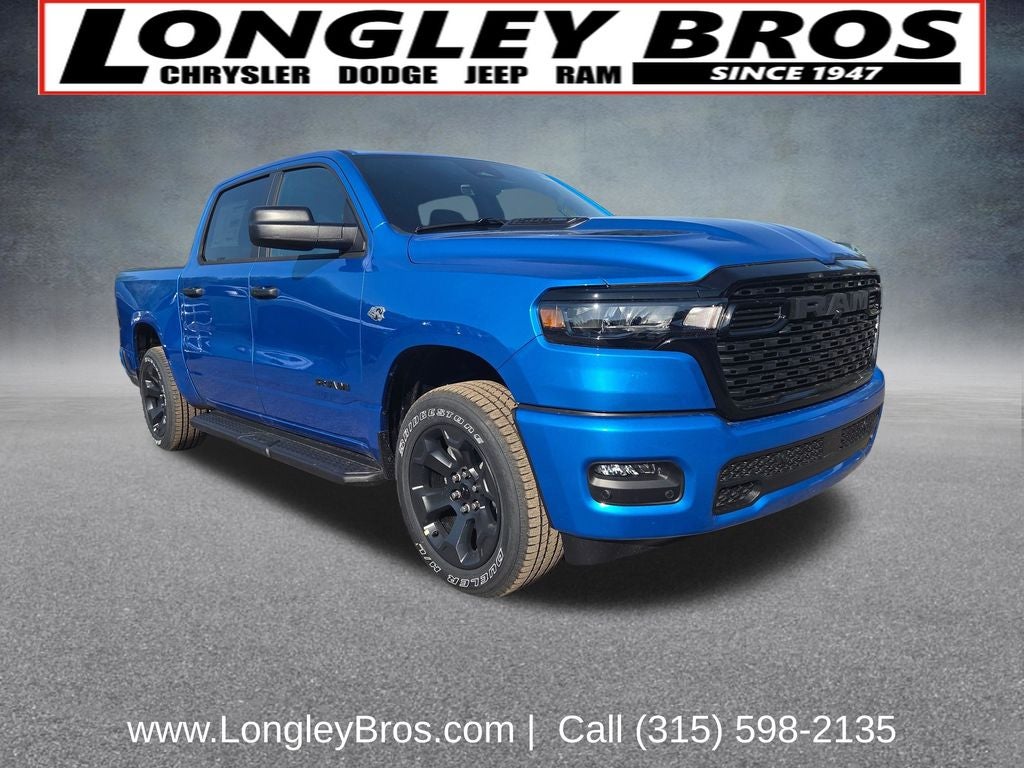 2026 RAM 1500 Express in Hydro Blue Pearlcoat — front three-quarter view