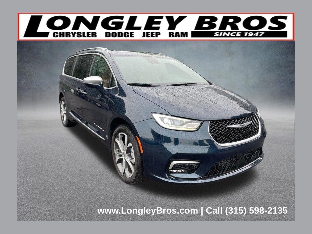 2024 Chrysler Pacifica Pinnacle in Fathom Blue Pearlcoat — front three-quarter view
