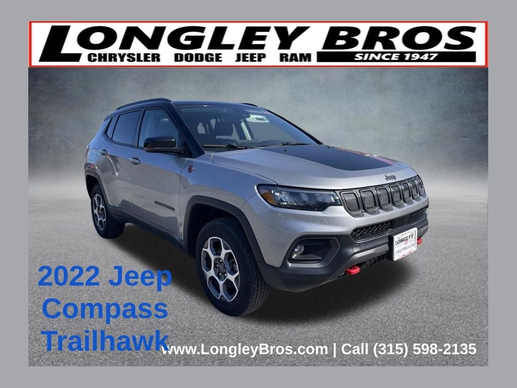 2022 Jeep Compass Trailhawk in Billet Silver Metallic Clearcoat — front three-quarter view