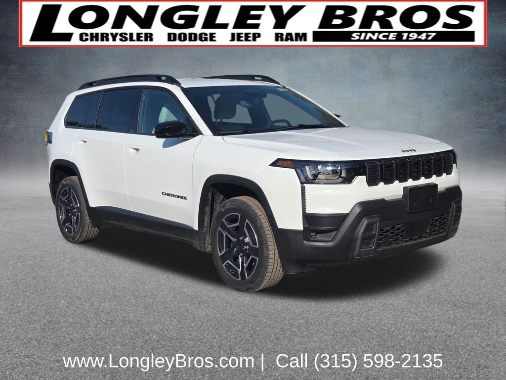 2026 Jeep Cherokee Limited in Bright White Clearcoat — front three-quarter view