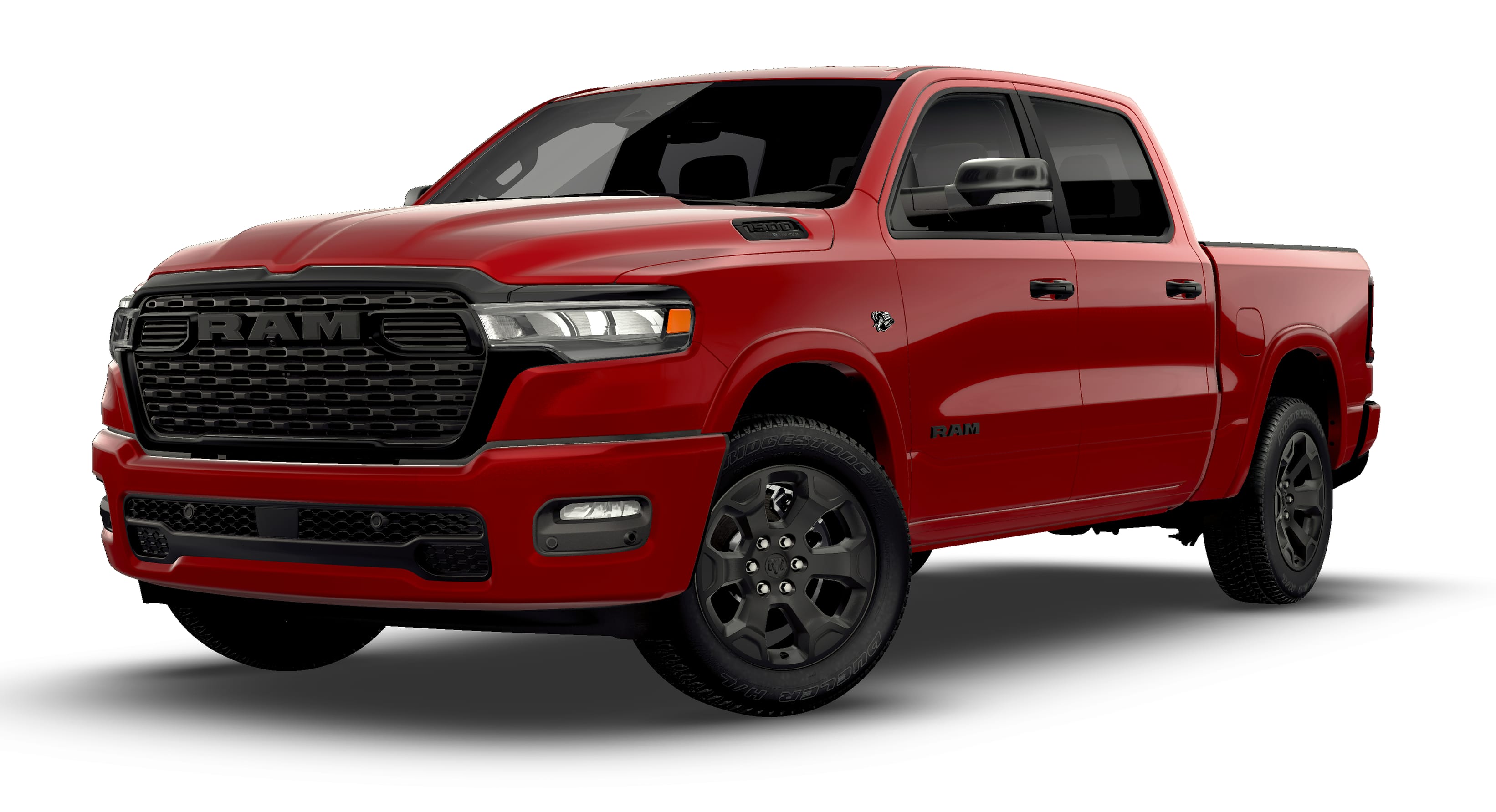 2026 RAM 1500 RAM 1500 BIG HORN CREW CAB 4X4 5'7' BOX in Molten Red Pearl-Coat Exterior Paint — front three-quarter view