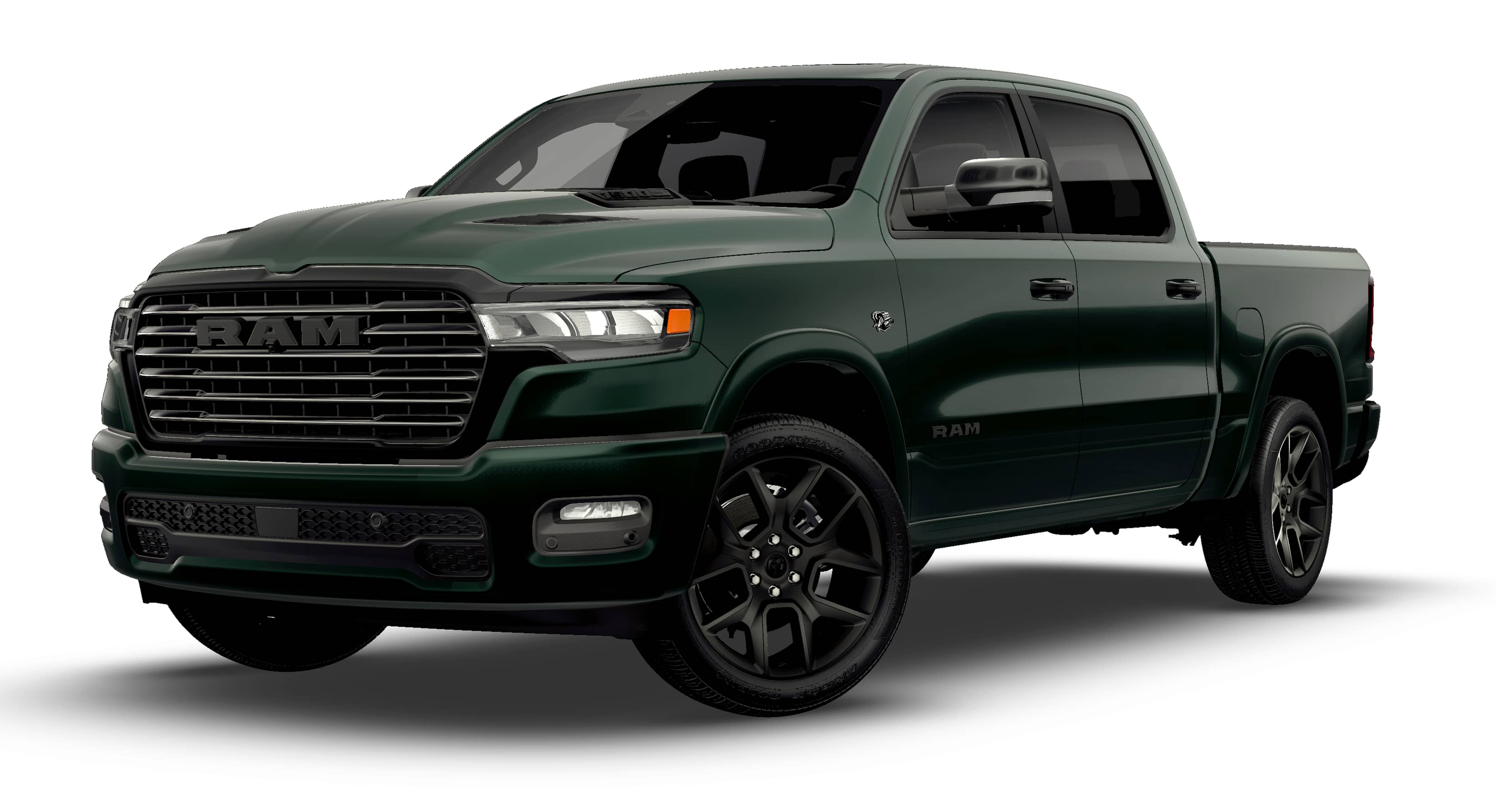 2026 RAM 1500 RAM 1500 LARAMIE CREW CAB 4X4 5'7' BOX in Serrano-Green Metallic Exterior Paint — front three-quarter view