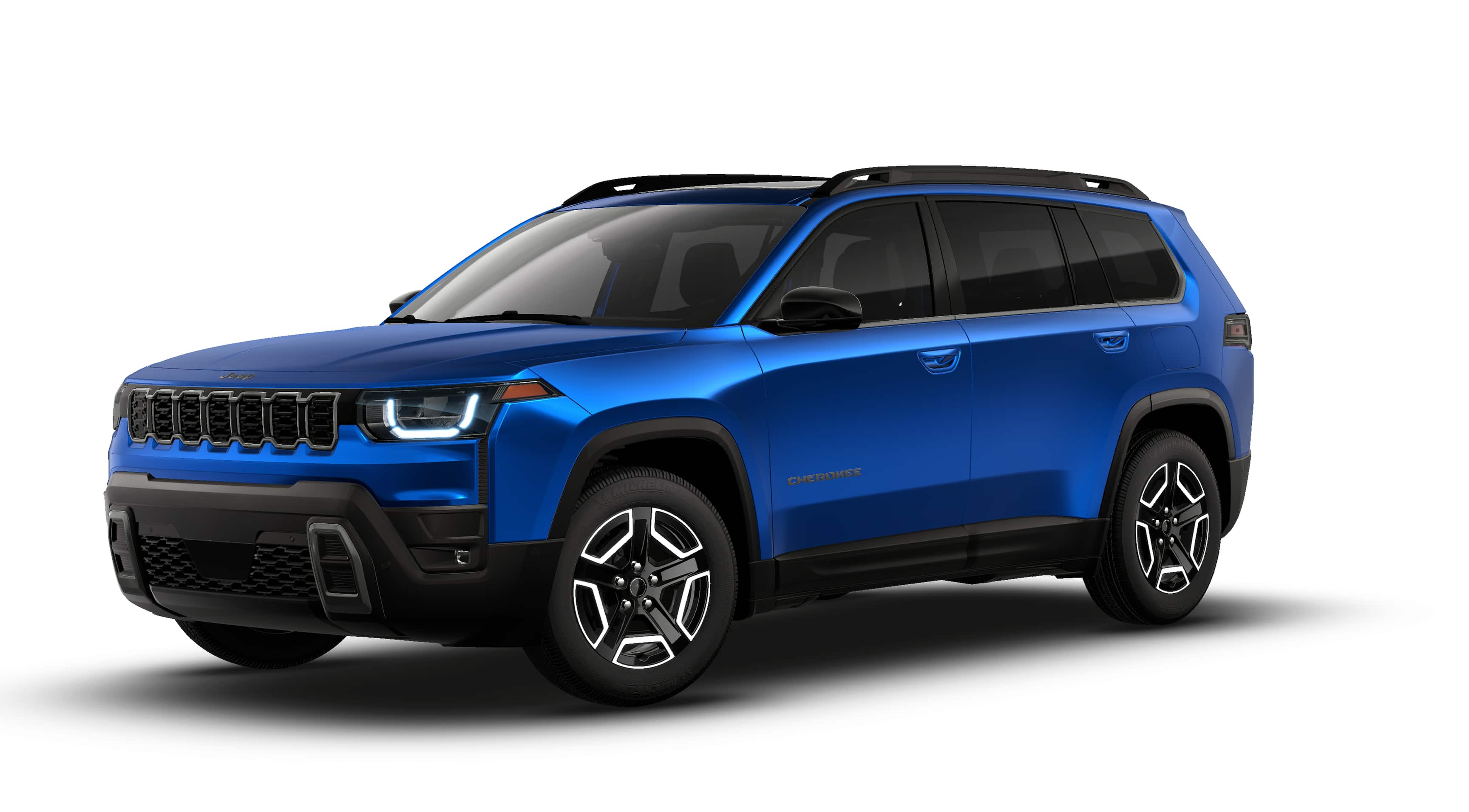 2026 Jeep Cherokee CHEROKEE LIMITED 4X4 in Hydro Blue Pearl-Coat Exterior Paint — front three-quarter view