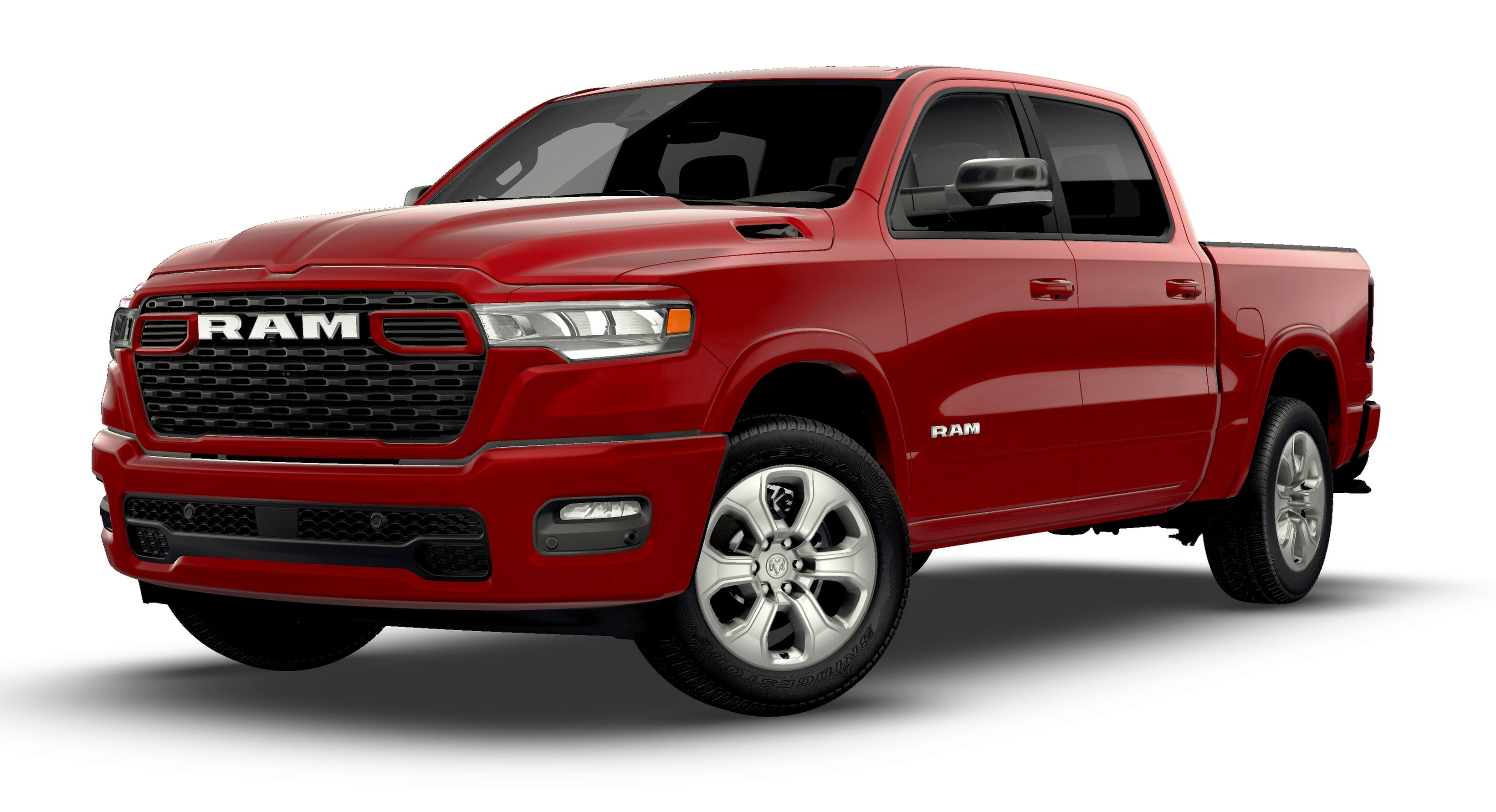2026 RAM 1500 RAM 1500 BIG HORN CREW CAB 4X4 5'7' BOX in Molten Red Pearl-Coat Exterior Paint — front three-quarter view
