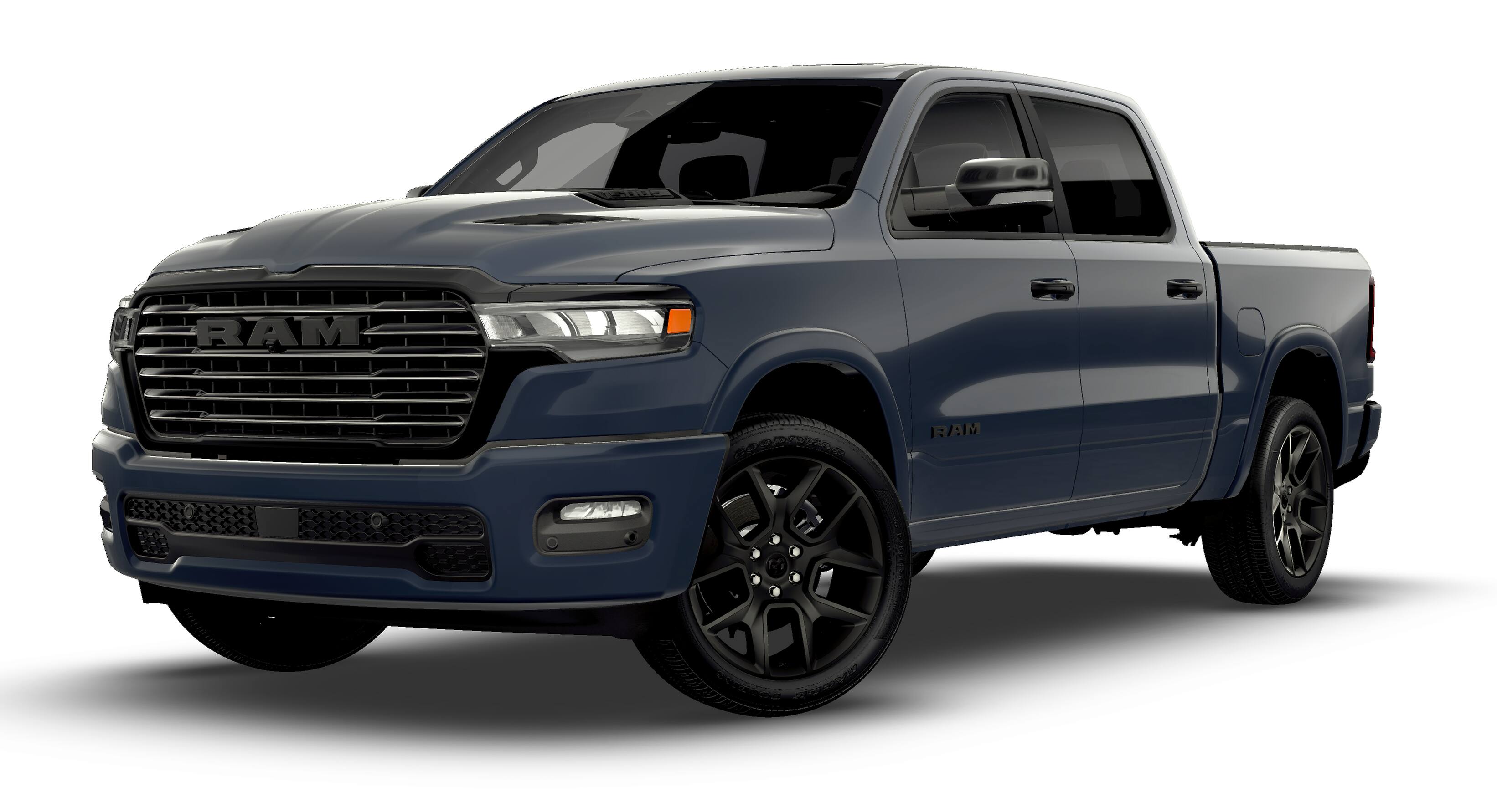 2026 RAM 1500 RAM 1500 LARAMIE CREW CAB 4X4 5'7' BOX in Forged Blue Metallic Exterior Paint — front three-quarter view
